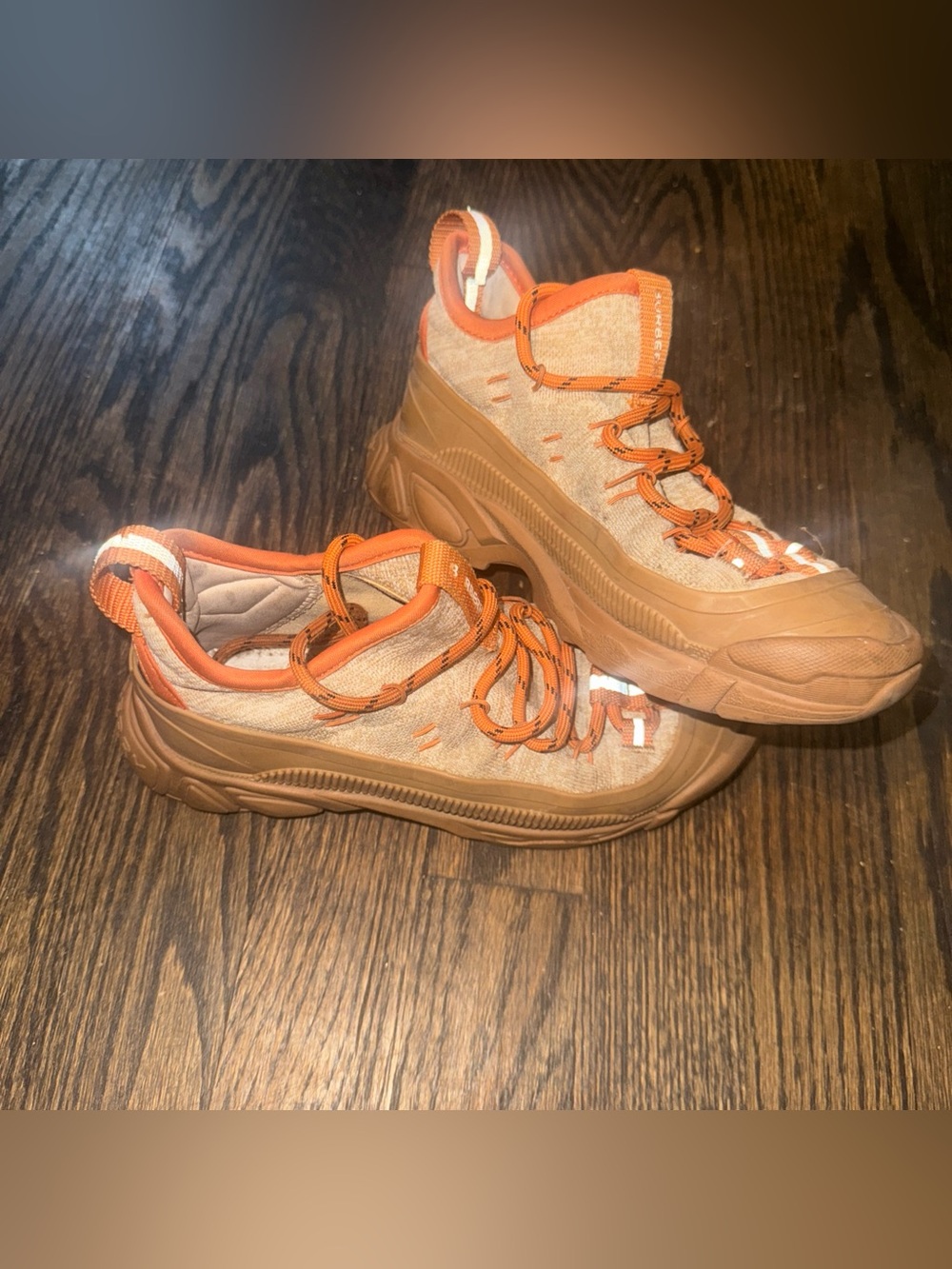 Kids Burberry Orange and Tan Textile Sneaker Size 13.5